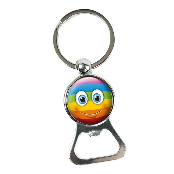 :-) Key Tag - Bottle Opener :-) Key Tag - Bottle Opener with 35 mm key ring, smiling face, rainbow